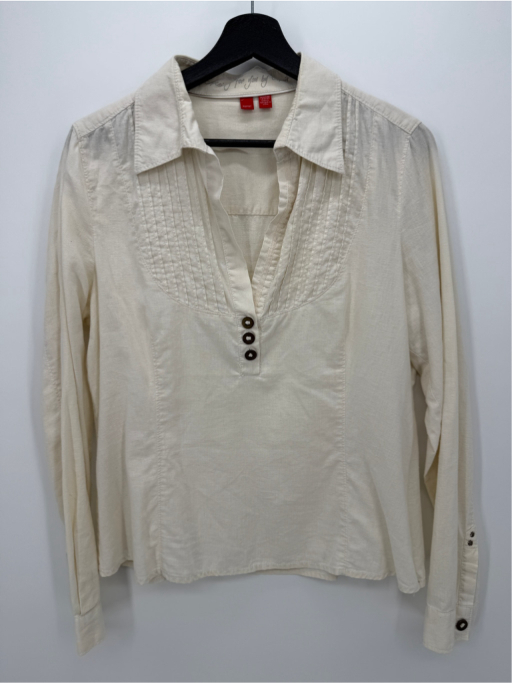 Esprit Beige Linen Blend Long Sleeve Blouse Women size XL